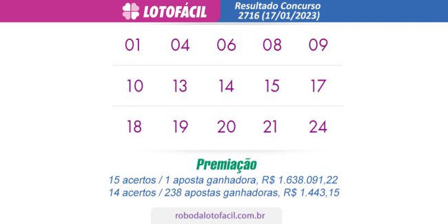 Resultado lotofacil Concurso 2718 Resultado lotofacil Concurso 2718