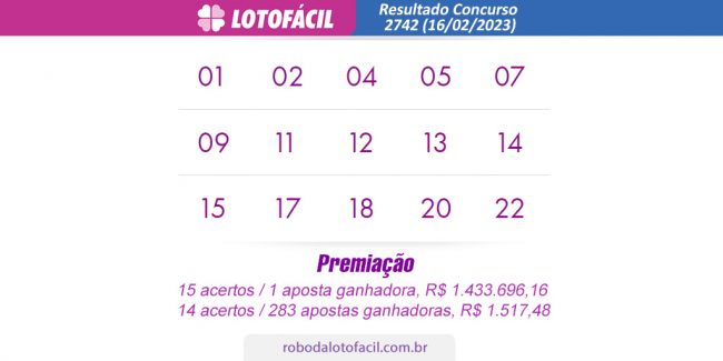 Resultado lotofacil Concurso 2742 Resultado lotofacil Concurso 2742