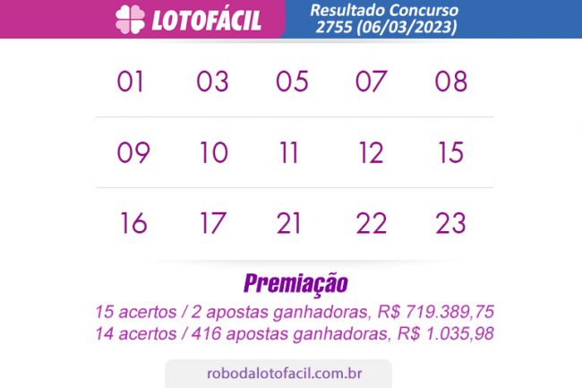 Resultado lotofacil hoje 2755